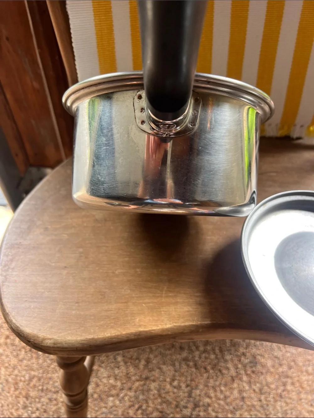 Vintage Stainless Steel Flint  Saucepan with Black Handle and Yellow Accent